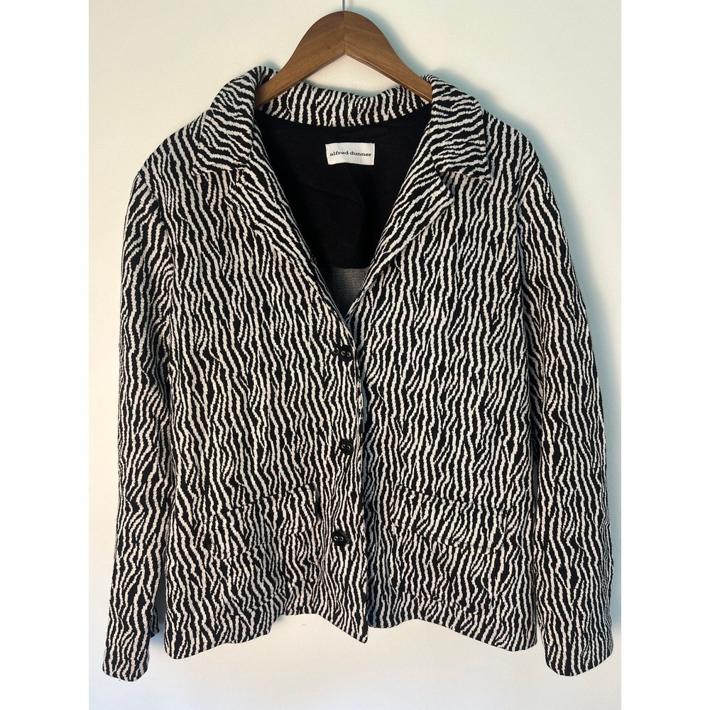 Alfred Dunner Blazer Wm L Black‎ White Zebra Print Animal Jacket Eclectic